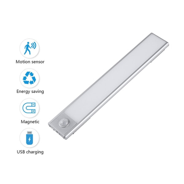 LED-sensor för människokropp, skåpsbelysning, USB-uppladdningsbar nattlampa för garderob, 40 cm
