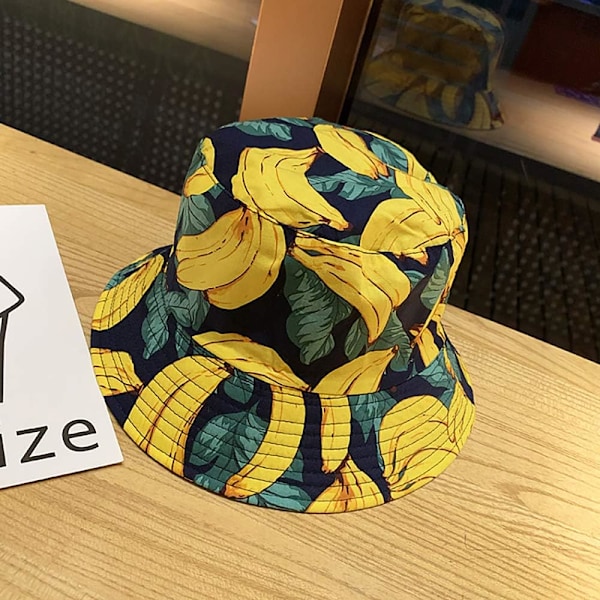 Söt bucket hat strandfiskarhattar för kvinnor, vändbar dubbelsidig användning Banana