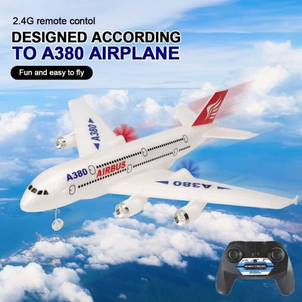 2,4G Airbus A380 RC Plane 2CH 6Axis Gyro 420mm FixWing Fjärrkontroll Glider, mukana till pojke 3 akulla