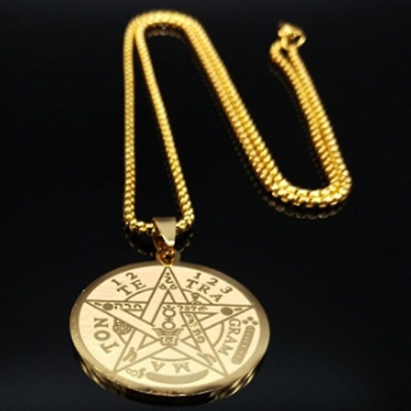 Pentagram Medalj Halsband For män Kvinnor Retro Femstjärniga Rune Herr Kvinnor Halsband Punkstil Casual Party Accessoarer Gold