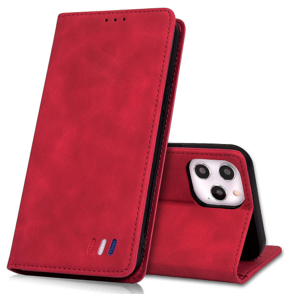 Kompatibel med Iphone 12 Pro Max Case Magnetstängning Plånbok Bok Flip Folio Stativ Cover Läderfodral Stötsäker - Röd null ingen