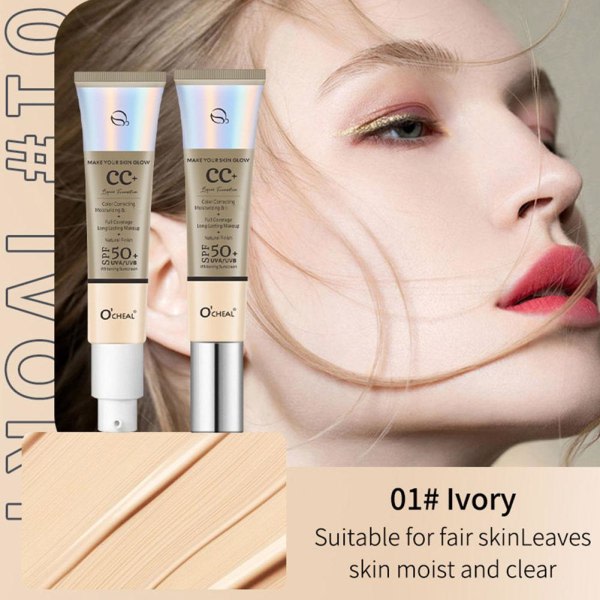 Makeup Foundation CC belysningsfarve, der korrigerer fuld dækning, elfenbensfarvet, én størrelse