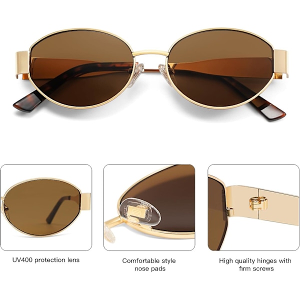 SOJOS Retro Oval Solbriller Kompatible med Kvinder og Mænd Trendy Solbriller Klassiske Farver UV400-beskyttelse SJ1217_SSDLV D Shiny Gold-Brown