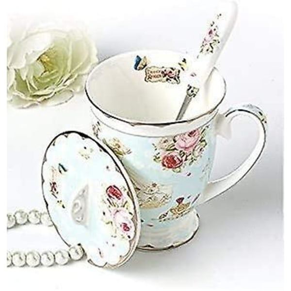 Art Style Bone China Tekopp med lokk for frokost og kjøkken Rose Sommerfugler 11,5x8,7 cm