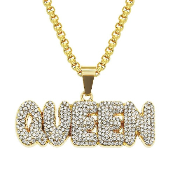 Krage Hombre Steampunk Hip Hop Full Diamond Letter Queen Häng Halsband För män Kvinnor Kedjor Colliers Smycken Tillbehör QUEEN-Gold