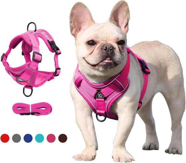 Hundsele och koppelset, mjukt vadderad reflekterande \"no-pull\"-väst i polyester med dubbla D-ringar för små och medelstora hundar, rosa, S-XL