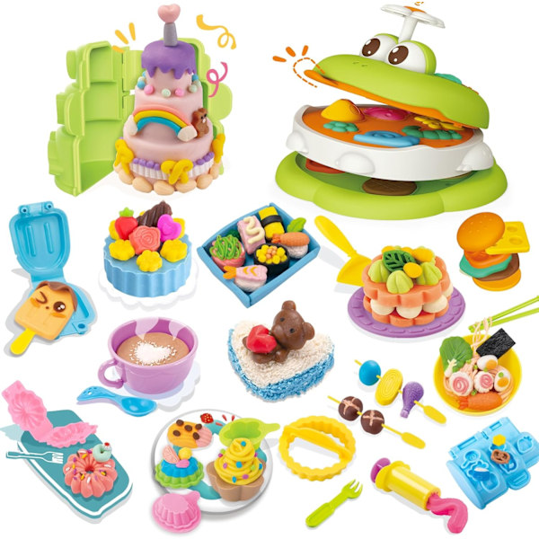 Kitchen Creations Leksaksmat Set för Barn. Förskolematlagnings Lerdegsset för Barn, Present till Pojkar & Flickor 50 Verktyg, 5 Sammansatta Färger