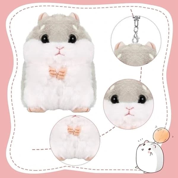 3 Cute Hamster Keychains Blue Brown Gray, Soft Plush Keychain, Hamster Pendant Keychain, Fluffy Keychain, Decorative Animal Keychain