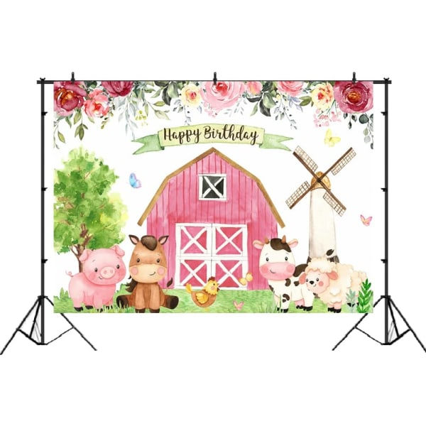 Heyone Pink Farm Födelsedagsfest Bakgrund Flickor Blommig Barngård Bakgrund Tecknad Djur Farmhouse Princess 7x5ft