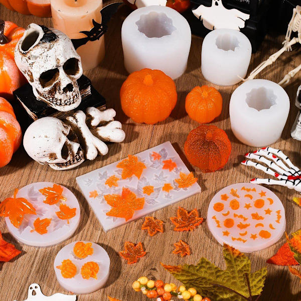 7 - græskarlysforme - Silikoneforme - passende - græskar - Silikoneformsæt - Efterår - Halloween - efterårsblade - håndværksdekoration - ornamenter