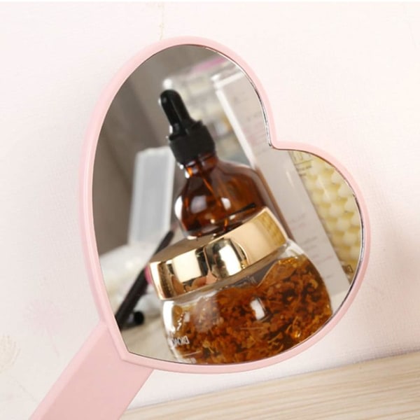 Hjärtformad resehandhållen spegel, kosmetisk håndspegel med håndtag (rosa, 1 pakke)