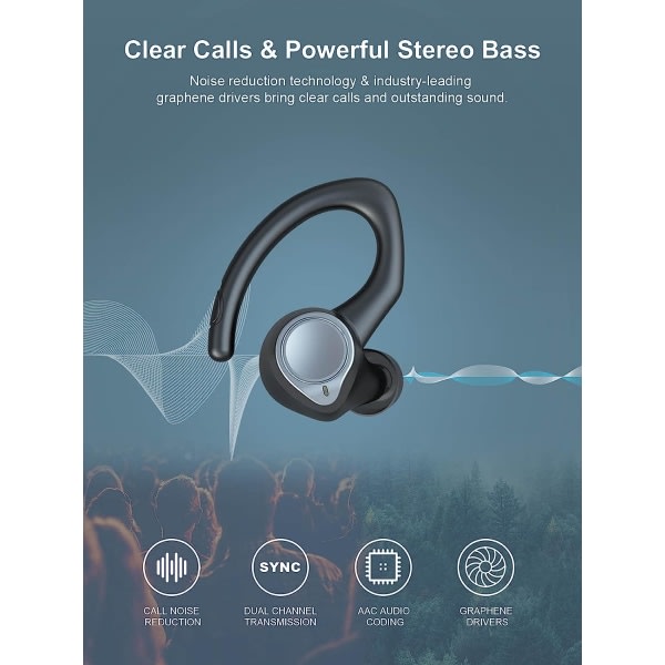 Trådlösa hörlurar 5.1 Bluetooth headset sport, med två
