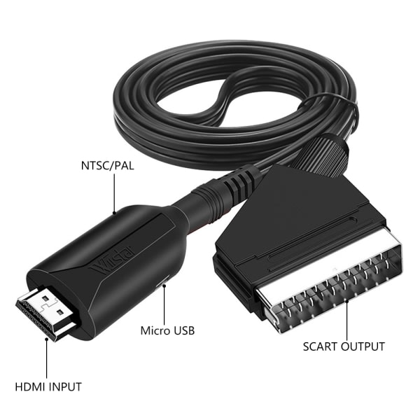 CDQ HDMI asti SCART-kaapeli 1m direktanslutning bekväm omvandling black
