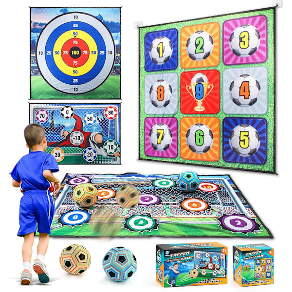 Fotbollsspelset för barn, trädgårdskastfotbollsmålspel med kardborrebollar, flanellmål, fotbollsträningsutrustning för barn C with blue Soccer Ball
