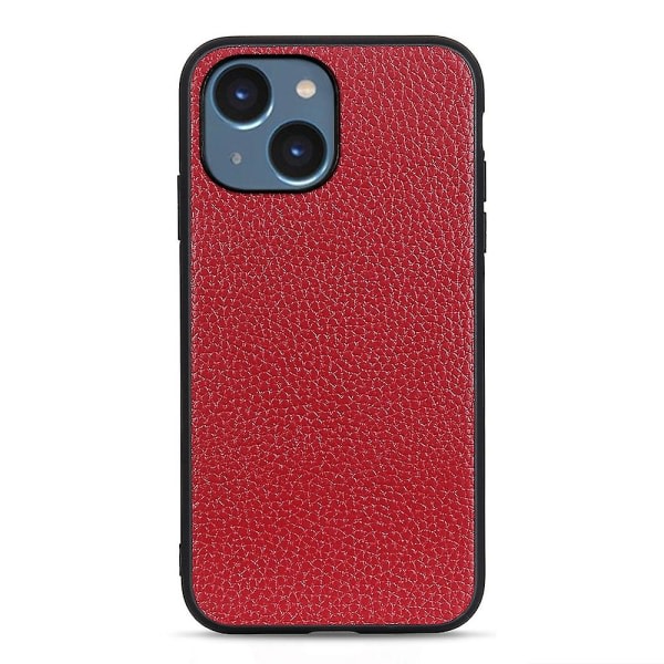 För Iphone 14 Litchi Texture Phone case i äkta läder Punainen ei mitään
