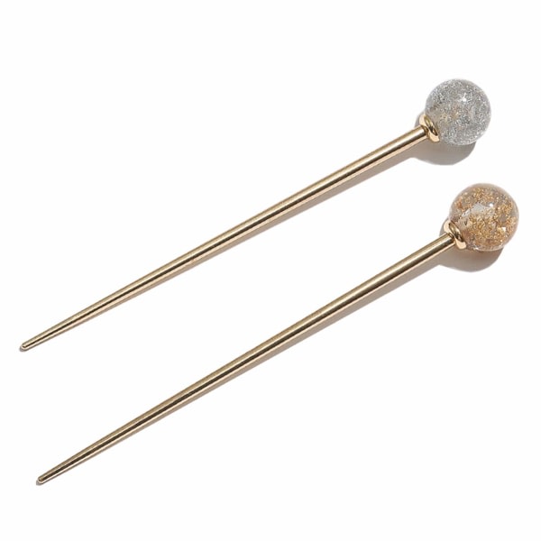 2. enkel elegant rund boll metall hår pinne gaffel Chignon CDQ