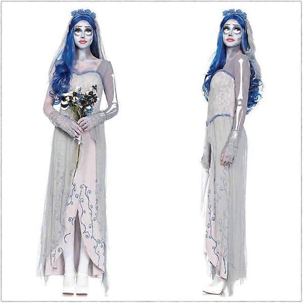 Corpse Bride Bröllopsklänningsset Dam Halloween Karneval Party Cosplay Kostym_tfrf M