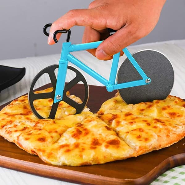 Sykkelpizzakutter, 100 % matvaregodkjent, non-stick belegg, rustfritt stål, dobbel pizzakutter, profesjonelt design