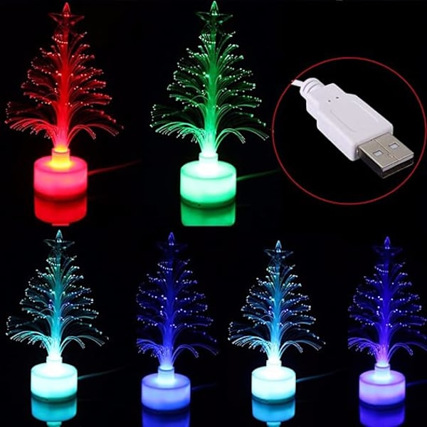 USB-driven Multi-färgad Skrivbordslampa med Fiberoptisk LED-Julgran, 7 Färger med Stjärna på Toppen, 5 Tum Mini, Julbelysning