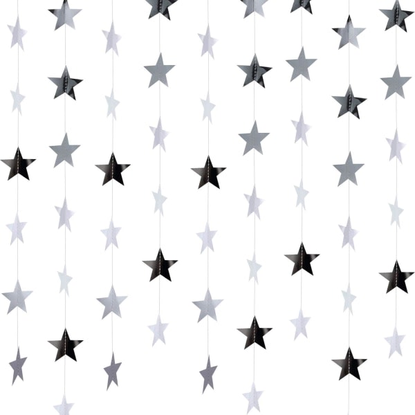 CDQ 10 lysa stjerner henger fargeglada flaggor for forlovningsbröllop, baby shower, fødelsedag og julekorasjoner (sølv)