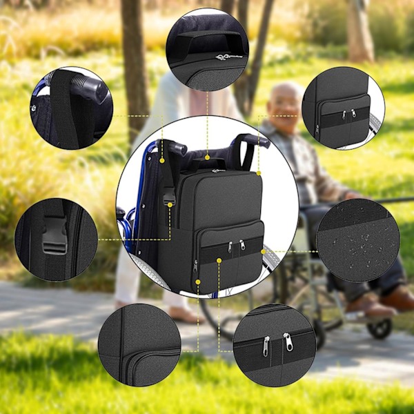 Rullstolveske, oppbevaringsveske for rullstoltilbehør, vanntett og praktisk rullsekk, egnet for elektriske rullestoler og rullatorer