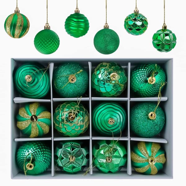 (Grøn) Julekugler, 12 stykker, Mat, Glitrende og Blank Juletræspynt ∅ 6CM_tfrf