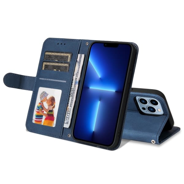 Case För Iphone 13 Pro Max Plånbok Flip Pu Cover Magnetstängning Flip Case Handväska stil med case Blå A