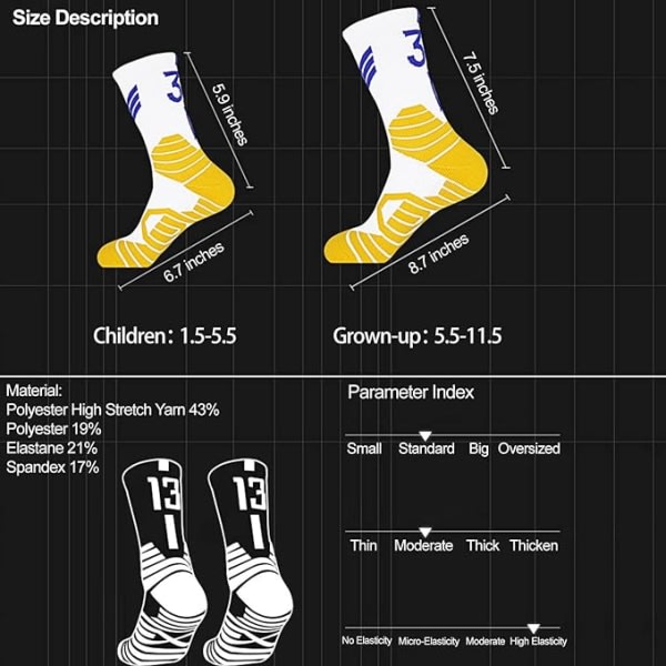 Voksen model 2 par basketballsokker til mænd og drenge, basketball zdq