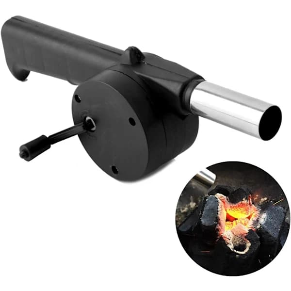 BBQ Grillventilator Håndsving Luftblæser Plast og Metal Ildstarter til Kulgrill Camping Pejs Sort