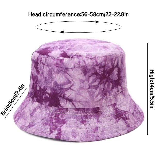 Söt bucket hat strandfiskehattar för kvinnor, vändbar dubbelsidig användning Tie Dye Purple