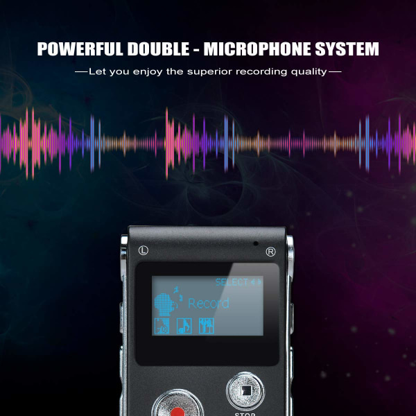 Bærbar digital stemmeopptaker Lydlydopptaker Diktafon LCD-opptaker MP3-spiller-8GB (svart)