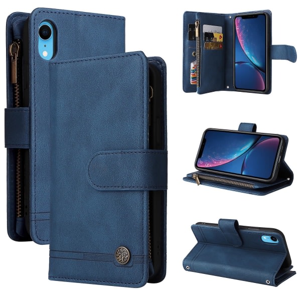 Case For Iphone Xr Läder Flip Folio Case Med Kreditkortshållare Pengarficka Magnetisk knapper Case Kickstand Stötsäker Skydd Blue A