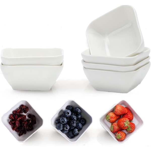 Kvadratisk 3oz Sæt med 6 stk. Hvide Keramiske Dip Mini Skåle Sauce Tallerken, Krydderibeholder til Ketchup, Sojasovs, Frugt Lille Skål Tallerken og Festmiddag 6 Pcs