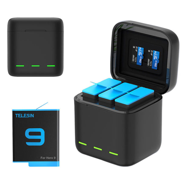 TELESIN batteri 1750 mAh för GoPro Hero 10 3 Ways LED Light Bat laddningsbox laddbox