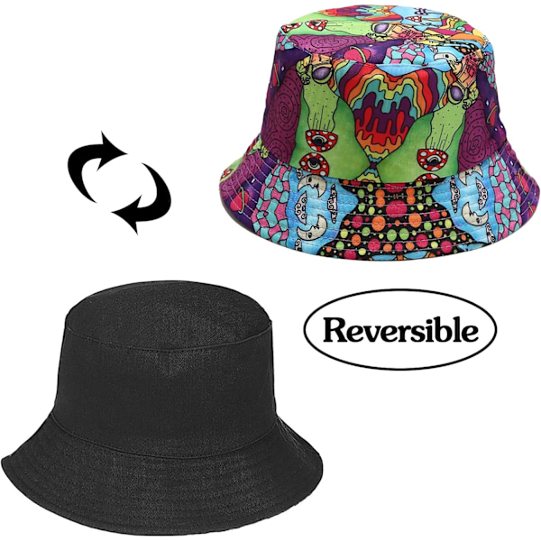 Söt bucket hat strand fiskarhattar för kvinnor, vändbar dubbelsidig användning Psychedelic Mushroom