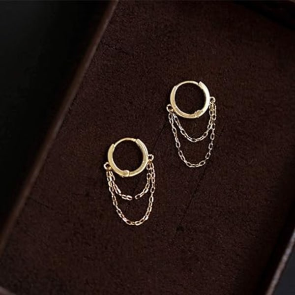 925 Sterling Sølv Tofs Kæde Drop Dingle Små Hoop Øreringe Huggie til Kvinder Teenager