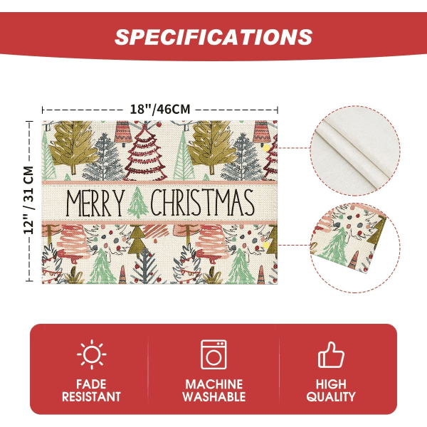 Pines Trees Merry Christmas Placestables Set med 4, 12x18 tum