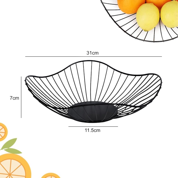 Svart fruktskål, metalltråd fruktkorg för förvaring av frukt och grönsaker, minimalistisk fruktskål för köksbänken