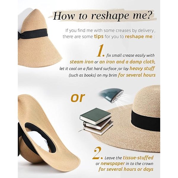 Women's Sun Hat - Off-white - Beach Style Straw Hat - UV Protective Straw Hat - Adjustable and Foldable Hat