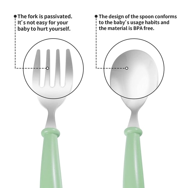 CDQ 2 st baby , gaffel och set i rostfritt stål (blå och grön)