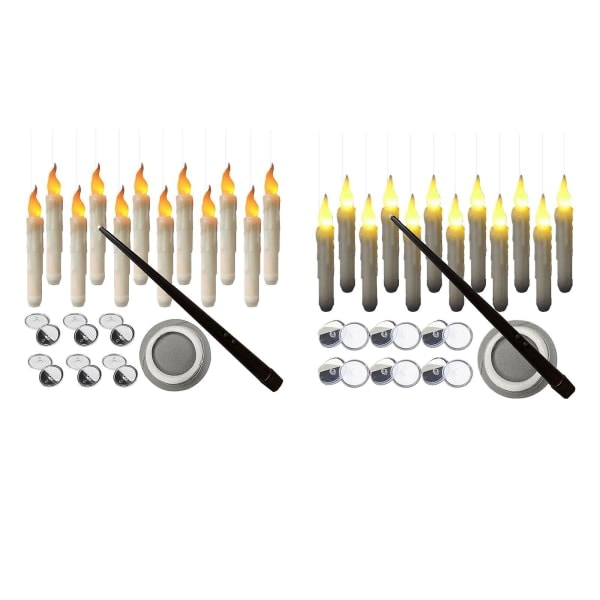 Flytande ljus med trollstavsfjärrkontroll, 12-pack LED flamlösa flimrande stickljus Batteridrivna Harry Potter flytande ljus för Halloween Vit (YSJ)