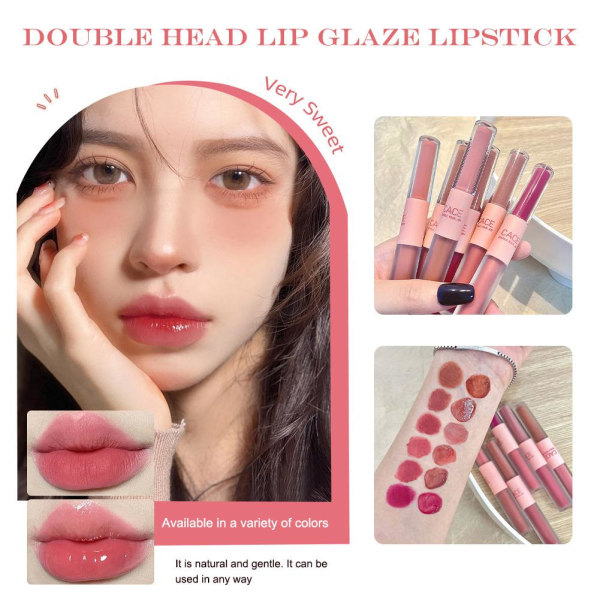 Dobbelthovedet Lip Glaze Moisture Light Mirror Lip Gloss Creamy T 05# Frokostpause 1,5g+1,5g