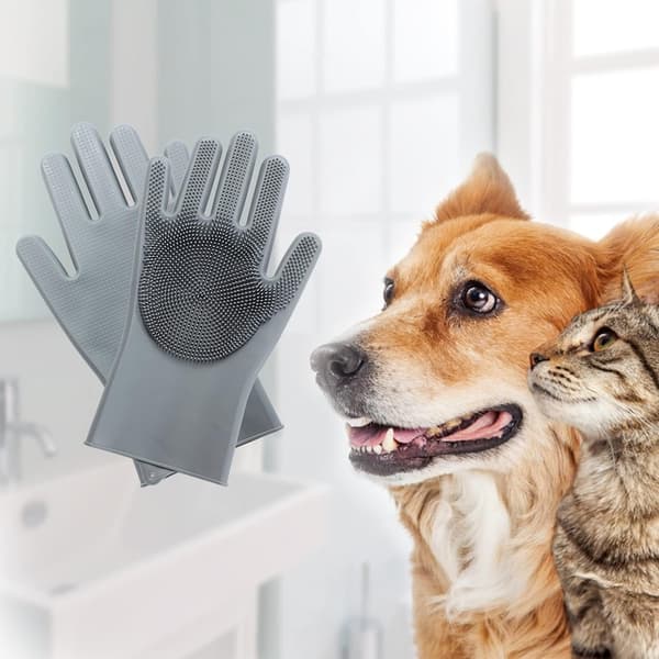 Plejehandsker til kæledyr med femfingret design - Silikone til hunde og katte