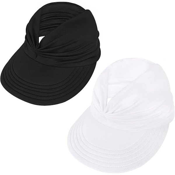 Solhatte til kvinder UV-beskyttelse Solskærm Bred Skygge Sommerhatte med hestehale Black White