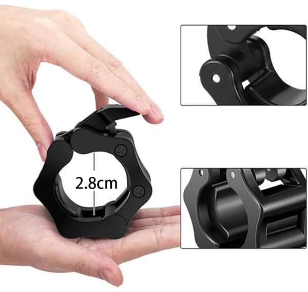 Barbell Clamps 2 pcs - Ø 28 mm - Black - Lockable Jaws - For Barbell, Dumbbells, Weight Training - Holds Weights Securely