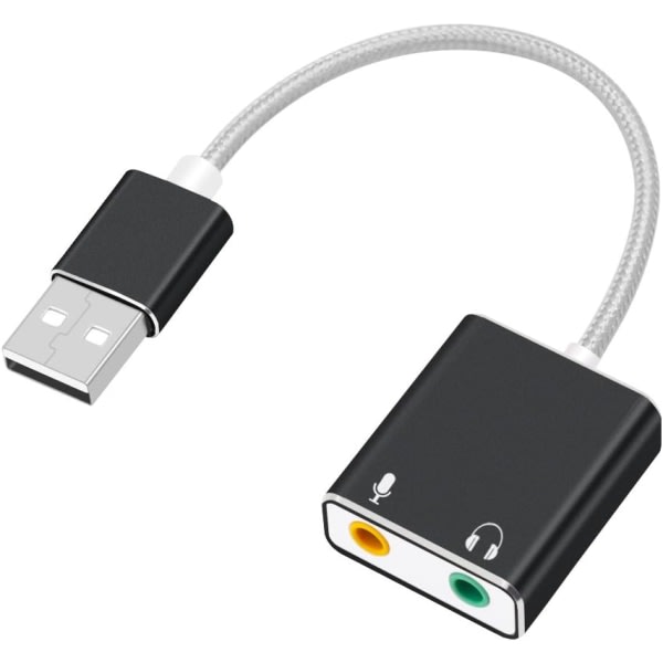 Aluminium USB extern stereoljudkortadapter, nylon USB ljudadapter med hörlurs- och mikrofonuttag