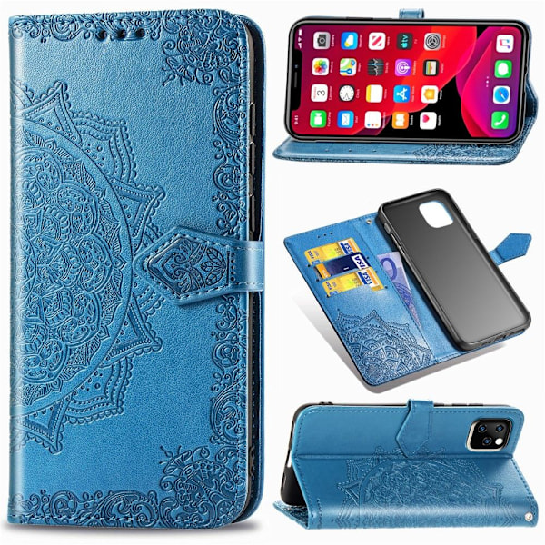Kompatibel med iPhone, iPhone 11 - Plånboksfodral Mandala - Blå Blue Blå