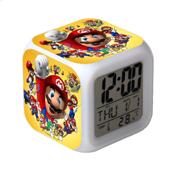 R-timer Super Mario Bros 7 färgskiftande digital väckarklocka med tid, temperatur, alarm, datum