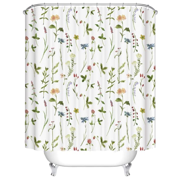 Duschdraperi Vattentät Polyester Blommig Botanisk Tryck för Badrum Lantlig Inredning 180 x 180 cm Vit