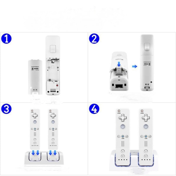 Dobbel fjernkontrolllader for Nintendo Wii U + 2x oppladbare batterier - Tilbehør Hvit